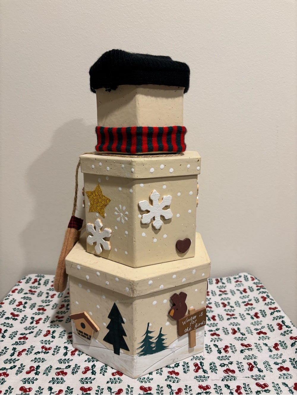Holiday Snowman Decorative Stackable Box - Cream with Red & Green Scarf - Picture 9 of 10